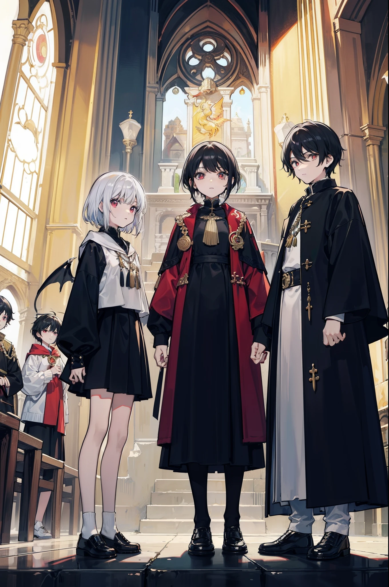 A group of anime characters standing in a church - SeaArt AI