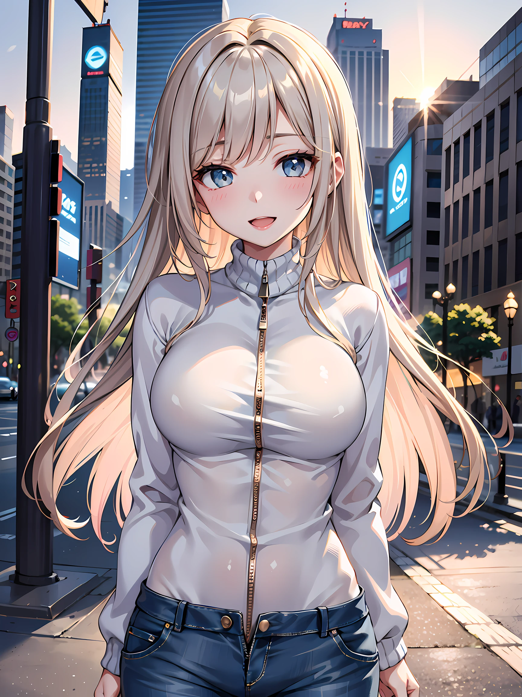 (1girl:1.3, solo), (Masterpiece, best quality, photorealistic, highres, photography, :1.3), ultra-detailed, sharp focus, professional photo, commercial photo, (upper body:1.3), (standing at downtow street), (((starring at the viewer:1.5))), (arms behind back:1.3), 
BREAK, 
1girl, solo, milf, European girl, hot model, (attractive model:1.37), (promotional model:1.2), highly detailed eyes and pupils, realistic skin, (attractive body, large breast:1.25, thin waist:1.15), medium-length thin hair, single braid hair, mahogany hair, extremely detailed hair, delicate sexy face, sensual gaze, shiny lips, 
BREAK, 
(light-blue zip-up turtleneck sweater:1.3), (shorts:1.3), detailed clothes, 
BREAK, 
(outdoor, Times Square garden background, blurry background:1.25, simple background, no-human background, detailed background), (under sunset:1.37), 
BREAK, 
(attractive posing), ((realistic, super realistic, realism, realistic detail)), perfect anatomy, perfect proportion, bokeh, depth of field, hyper sharp image, (attractive emotion, seductive smile:1.2, happy:1.2, blush:1.2, :d:1.2, :p:1.2), 4fingers and thumb, perfect human hands, wind,