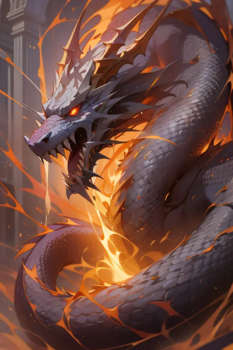 "Immerse yourself in the awe-inspiring grandeur of an enigmatic dragon bathed in the ethereal glow of infernal flames, as ancient symbols channel its mystical power."