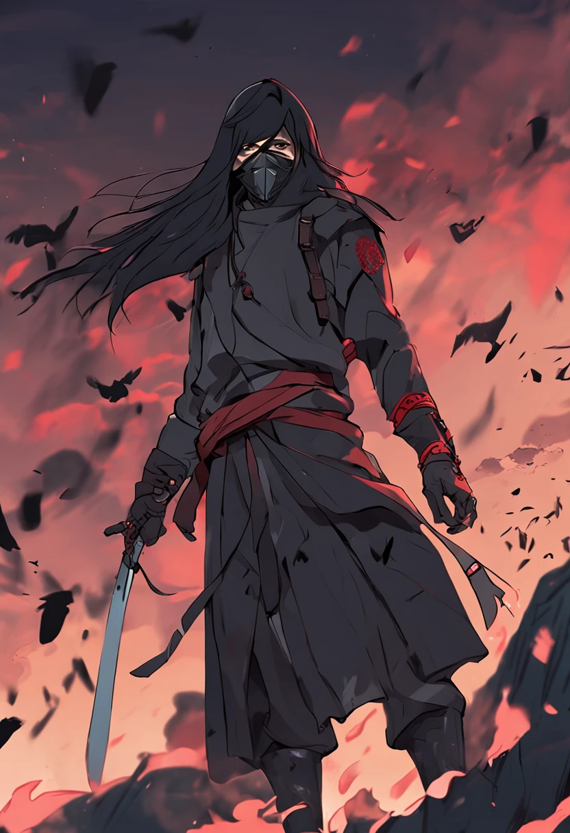 (Master parts, Best quality, high resolution,granulated:1.2), 
sunder (Uchiha Itachi:1.3), Long hair,Forehead shield, ninjartist, cloaks, High laryngeal, jewely, choker necklace,brunette color hair ,Redness of the eyes , macho, First grade, Black smoke came around, Covered in black smoke, eye disease,
Break the crow, Turn into a crow, (surrounded by crows:1.1),