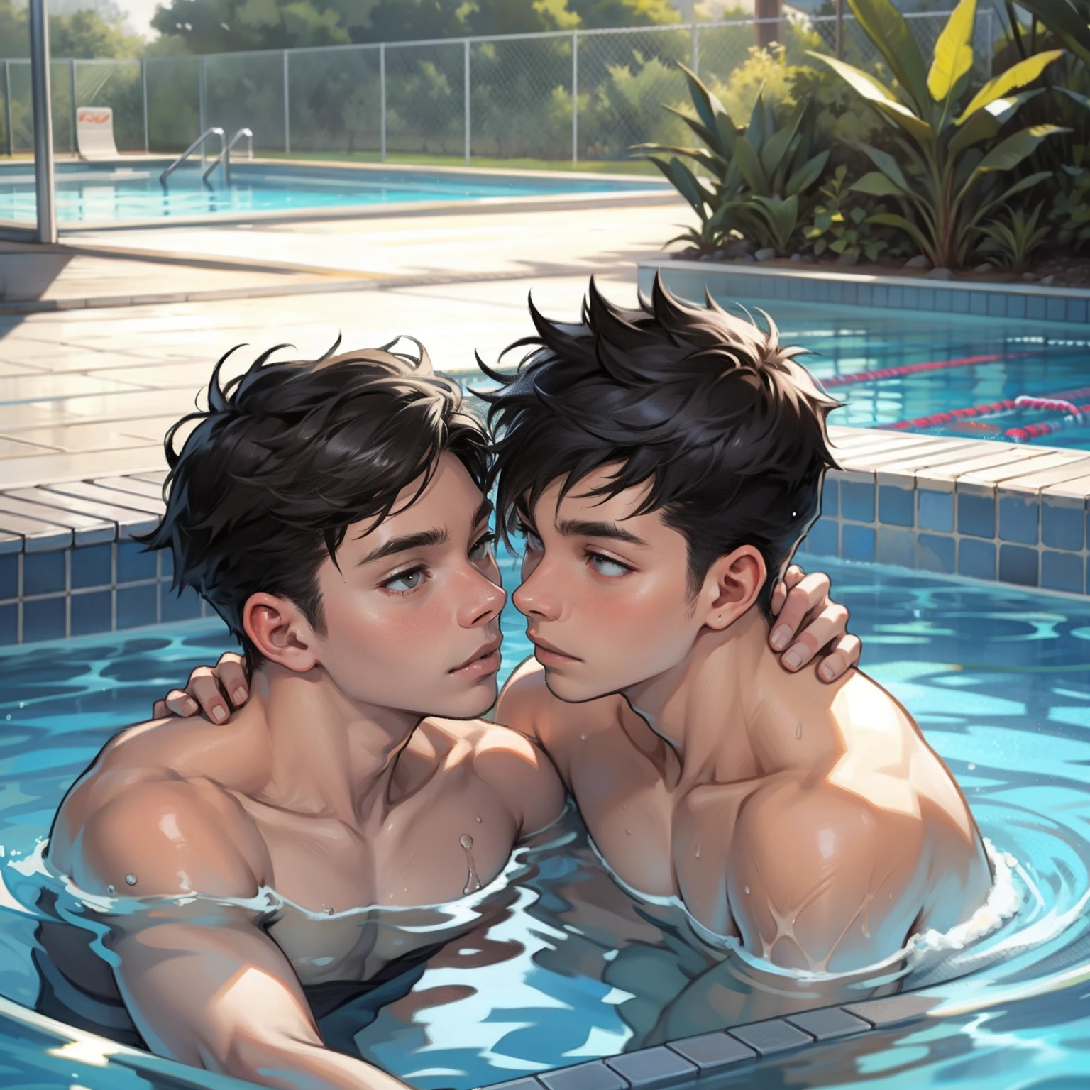 Two boys in love，swimmingpool，Raised sexy