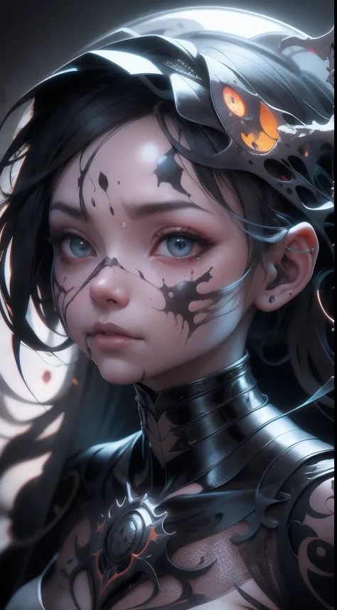 Graphic abstraction very detailed portrait coloring book，Black zombie head without skin, There is facial paint and scarring. Ray tracing and tessellation. Very clear high-detail 4K images, Digital photography, Artistically：Artgerm Ruan Jia 和 Greg Rutkowski...