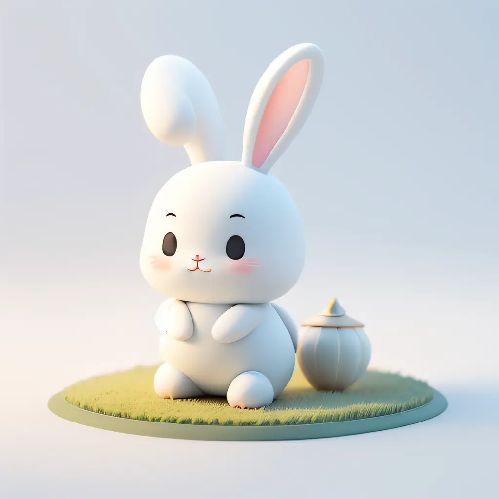 There was a white rabbit sitting on a green meadow, cute 3 d render, stylized 3d render, 3 d render stylized, soft 3d render, smooth 3d cg render, Cute! C4D, cute anthropomorphic bunny, stylized as a 3d render, highly detailed render, fully detailed render...