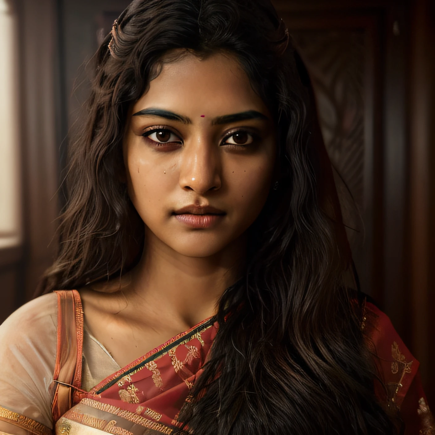 Btflindngds, a beautiful Indian girl, (intricate:0.3) eyes, mid shot, photograph by artgerm and (greg rutkowski:0.3), portrait photo