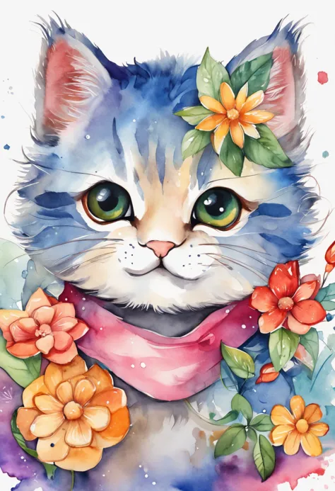 gatito,mimoso, Chibi, Fondo simple, animal adorable, kawaii, colores vibrantes