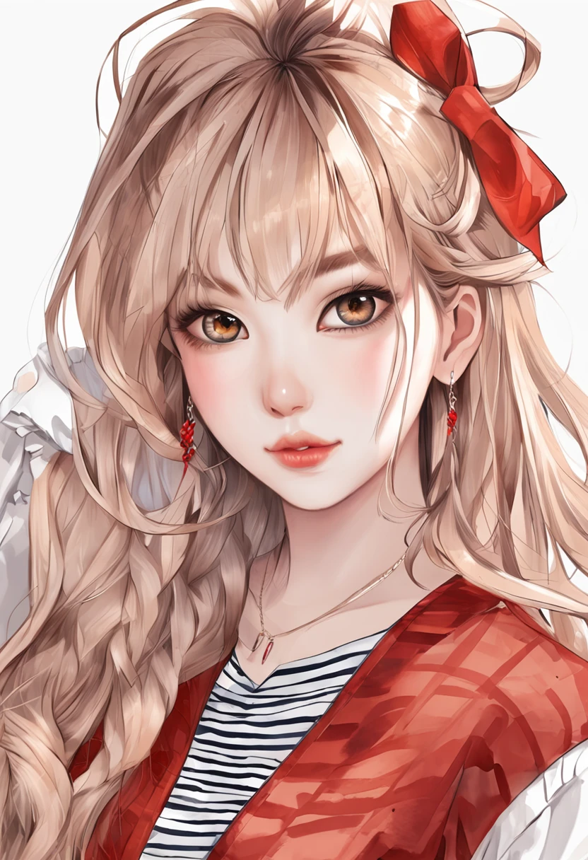 here is a woman with a striped shirt and a black and white shirt, realistic anime 3 d style, kawaii realistic portrait, detailed face of a asian girl, realistic artstyle, anime realism style, photorealistic artstyle, realistic portrait, with very highly detailed face, detailed realistic face, digital portrait, realistic anime artstyle, semirealistic anime style, realistic detailed face