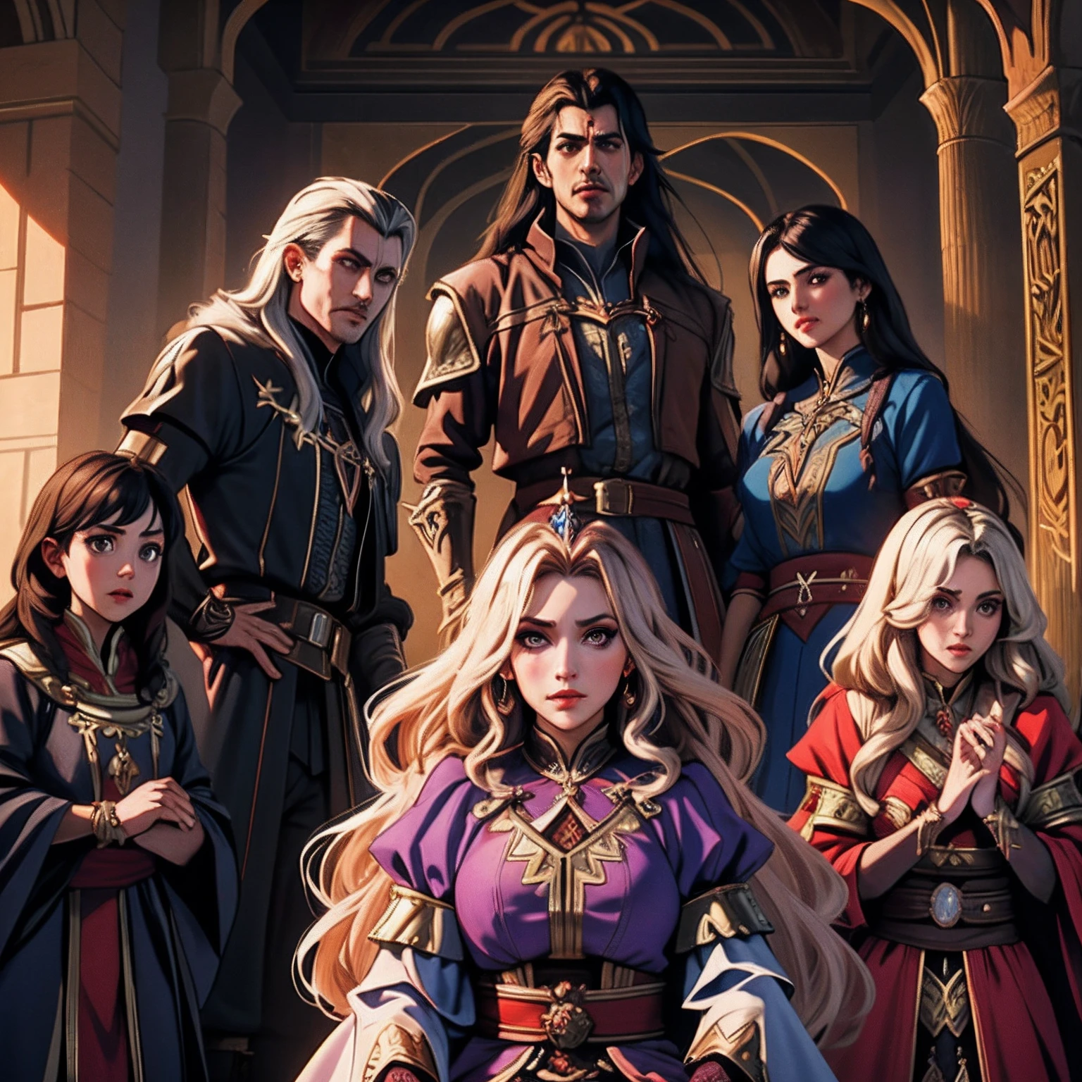 Castlevania Lord of the Shadows hyper realistic super detailed princess with her servants Moroccan caftan covers cutscene scenes movie Epic Legendary