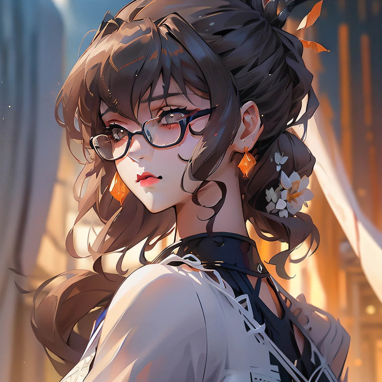 (1girl in:1.3)、独奏、__body parts__、offcial art、unity 8k wall paper、ultra - detailed、aestheticly pleasing、Beautiful fece、White hair、(Wearing glasses)、((Glasses woman))、Colossal tits、tmasterpiece、top-quality、Fantastic atmosphere、calm color palette、Engaging pose、calm mood、Soft Shading、Nurse、Charms spelling、Duties of nurses、Gorgeous jewelry