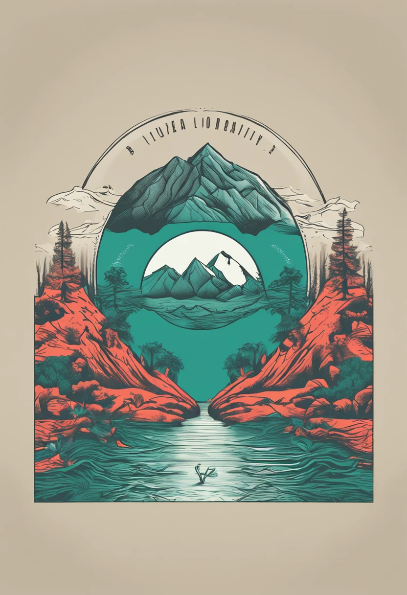 A poster，There are mountains and waters，teal hue，It is printed with the words "Ecological prosperity is the prosperity of civilization"，Ecological decline leads to the decline of civilization