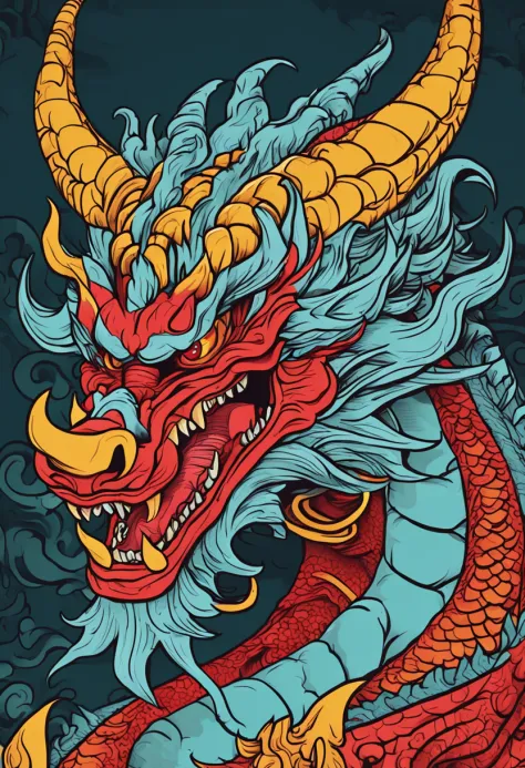 A cartoon dragon with a red ball in its mouth, psychedelic laughing ...