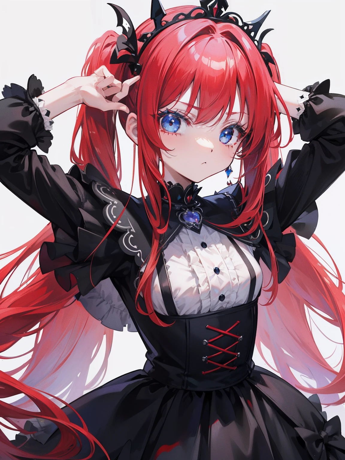 Anime girl with red hair and black dress posing for a picture - SeaArt AI