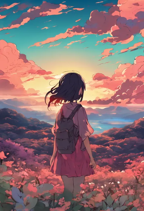 Two-dimensional girl anime sky sunset