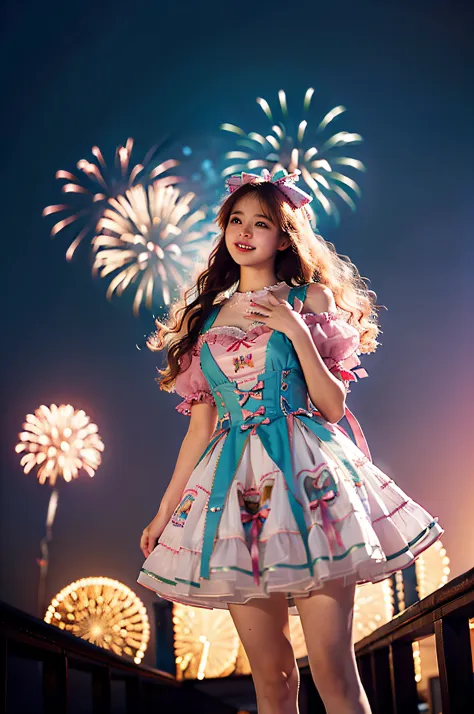 ((masterpiece)), (best quality), 8k, high detailed, ultra-detailed, At night, a 24-year-old woman wearing a pink Lolita dress an...