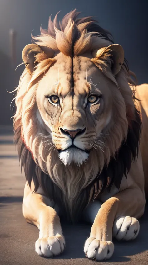 a beautiful and fearless lion with a beautiful mane in super realistic 8K 3D. horizontal image in 16.9