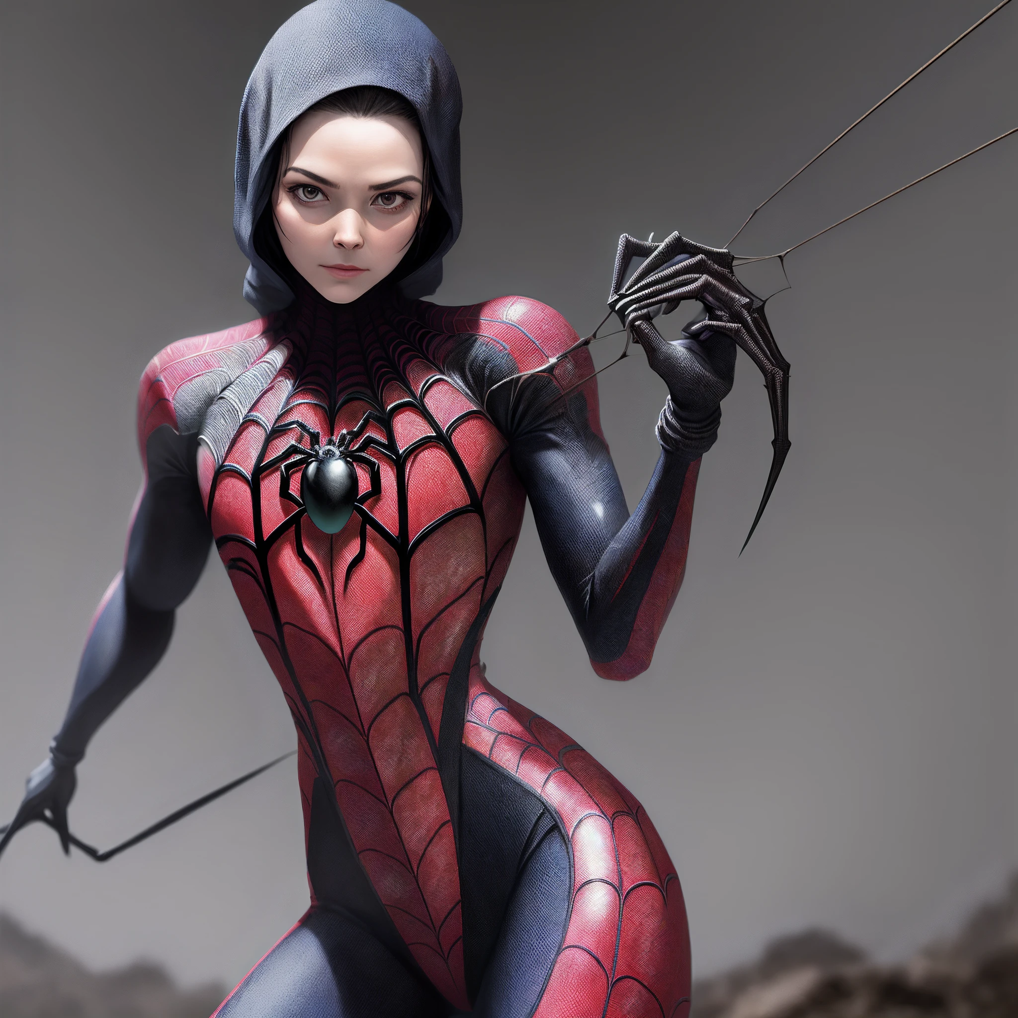 A woman in a spider - man suit holding a spider - man - SeaArt AI