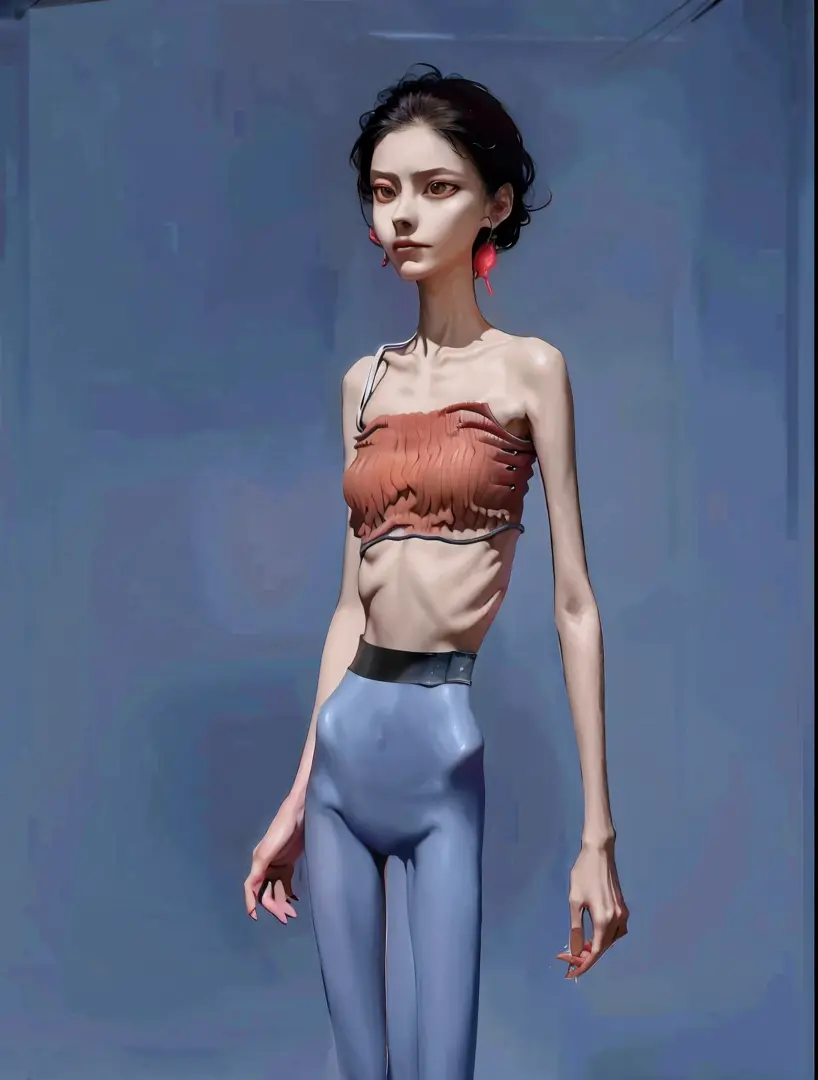 extremely thin woman, A thin body，Protruding sternum，The waist