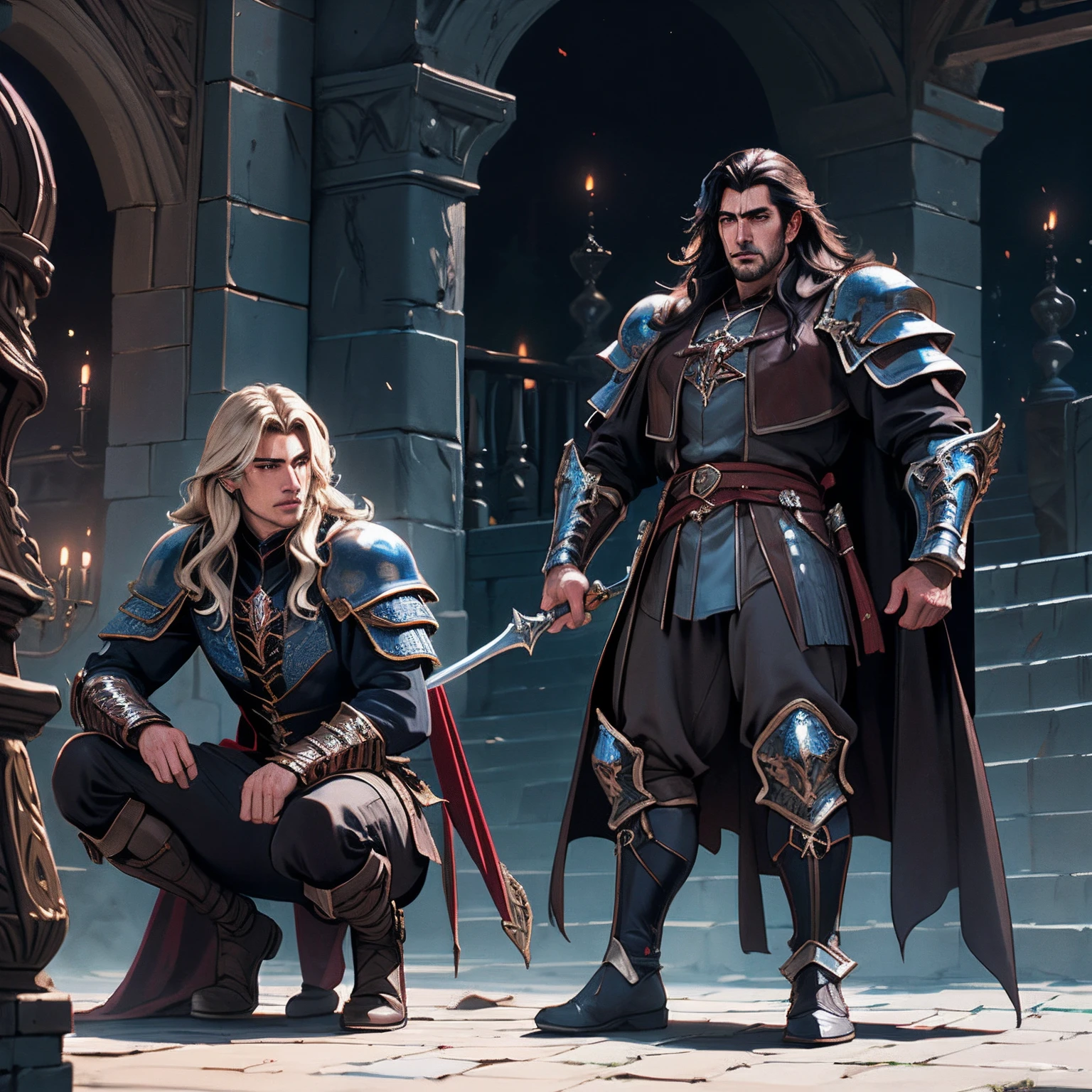 Castlevania Lord of the shadows hyper realistic super detailed Dynamic shot master piece muscular handsome warrior leather Armor Wear with his army medieval Arabian cinématique scènes movie Epic Legendary