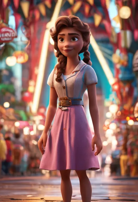 22-year-old beautiful working girl，largeeyes，Naturally curly long hair，shift dresses，Disney Pixar style，a sense of atmosphere，Cinematic style，Super HD
