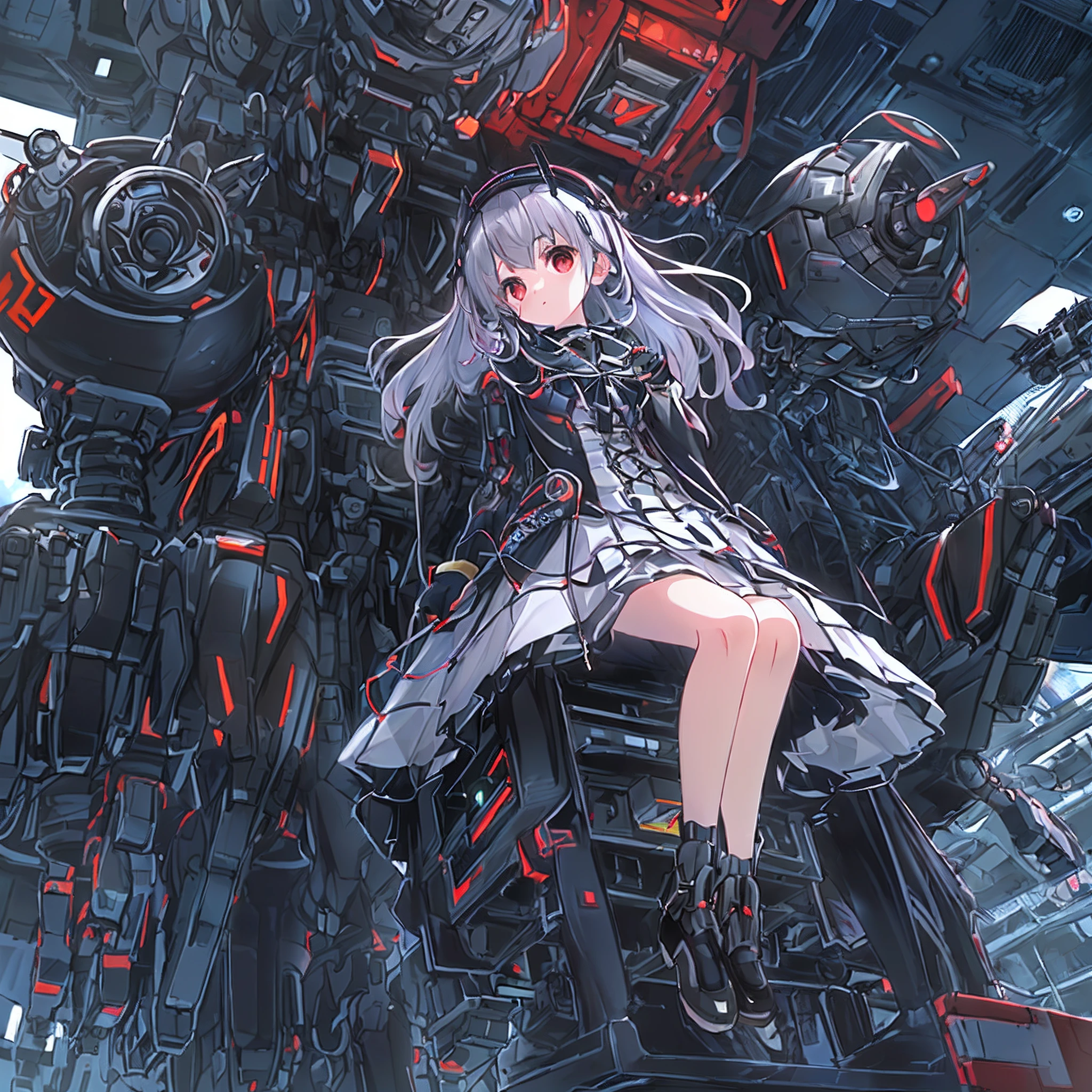 Anime girl sitting on a giant robot in a futuristic city - SeaArt AI