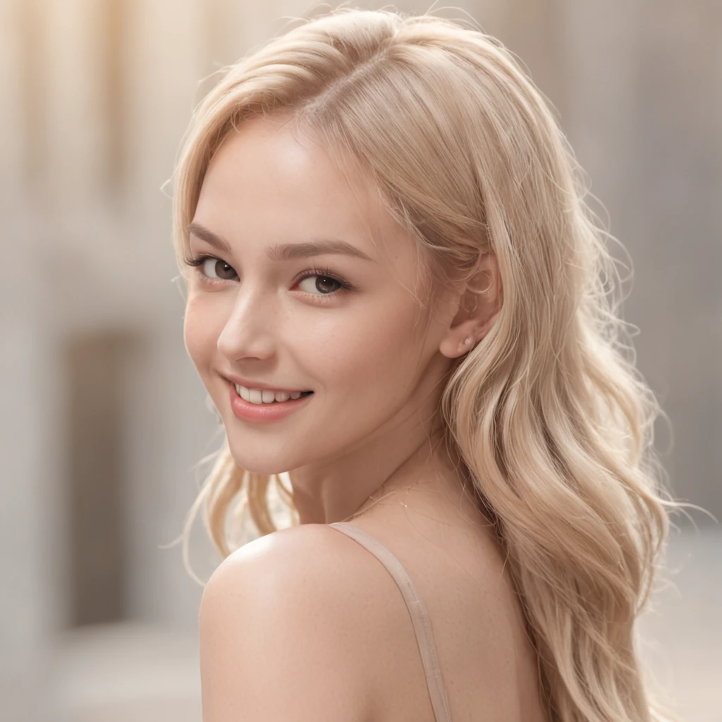 A close up of a woman with long blonde hair smiling - SeaArt AI