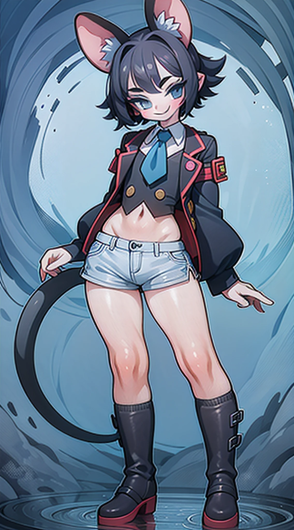 Anime girl in short shorts and jacket with cat ears - SeaArt AI