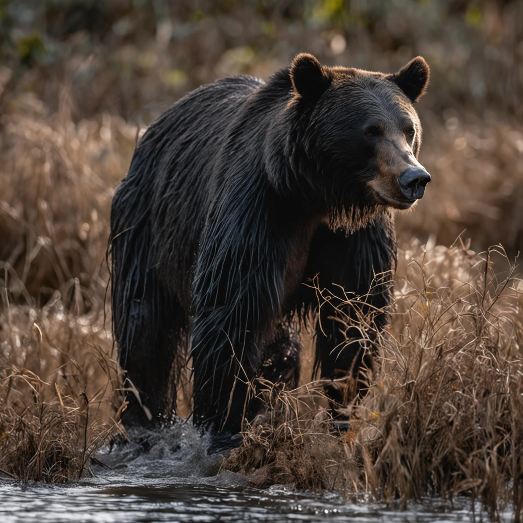 There is a bear that is walking through the water - SeaArt AI