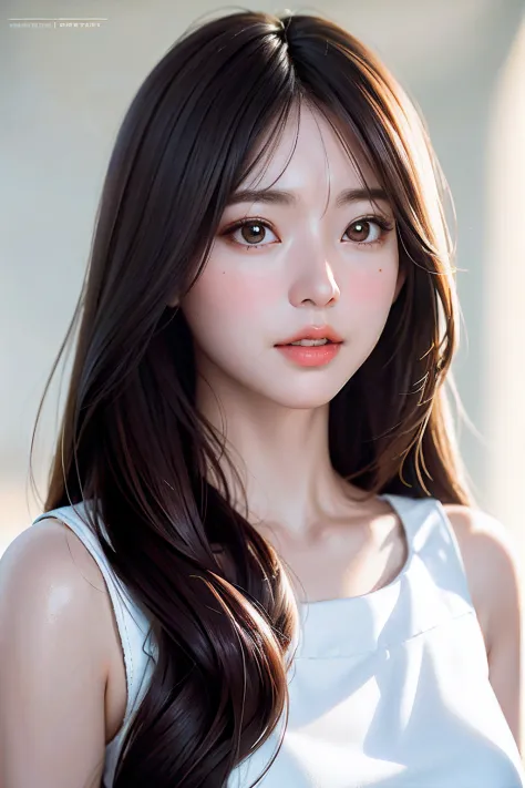 À la Fed image of woman with long hair and white dress, Realistic. cheng yi, soft portrait shot 8 k, Realistic portrait photography, beautiful realistic face, realistic young anime girl, photorealistic anime, kawaii realistic portrait, high quality portrai...