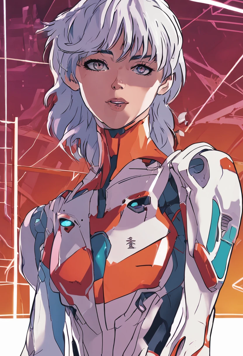 A woman in a futuristic suit with a futuristic face and white hair - SeaArt  AI