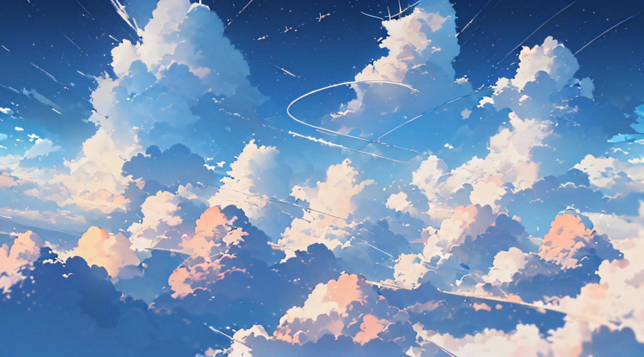 Anime-style scenery、No humans、Skysky、 clouds、blue-sky， Skysky， Above ...