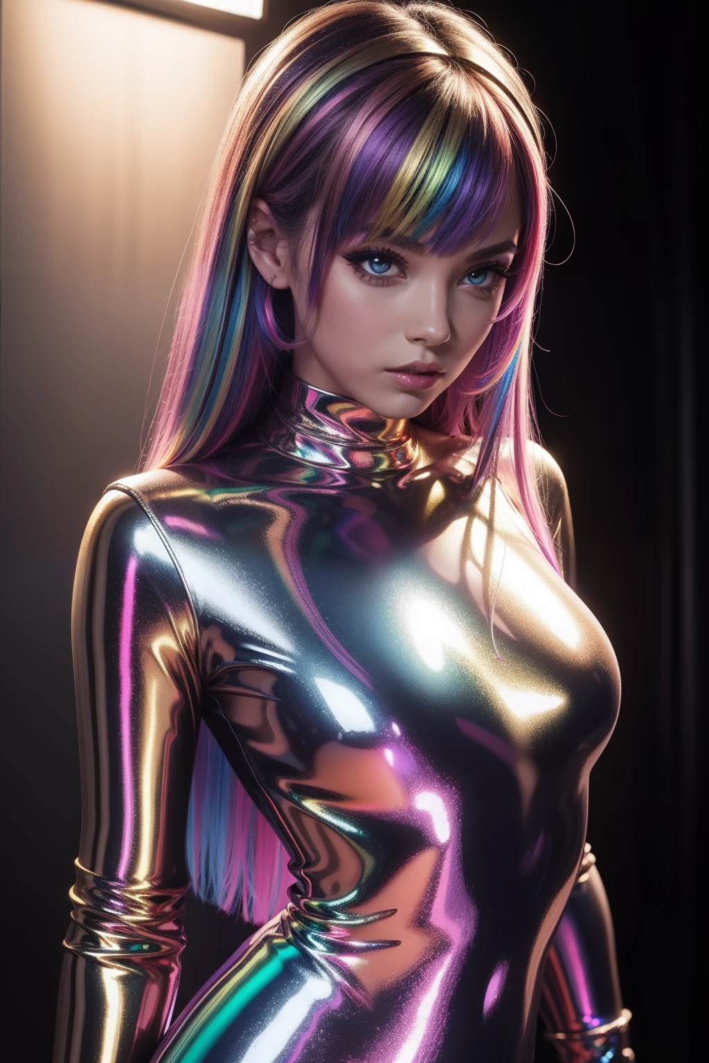 "metallic rainbow woman"