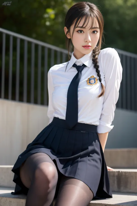 beautiful meticulous girl, very detailed eyes and face, beautiful detailed eyes, ridiculous, incredibly ridiculous, huge file size, super detailed, high resolution, very detailed, best quality, masterpiece, kemomimi, ((Japanese girls' high school uniform)), illustration, very detailed, CG, unity, 8k wallpaper, amazing, fine details, masterpiece, best quality, very detailed CG uniform 8k wallpaper, face light, movie lighting, 1girl, 16 years, (without panties) ), (((dynamic pose))), (camel toe), (half), (pantyhose), (bent knee and leg sitting))