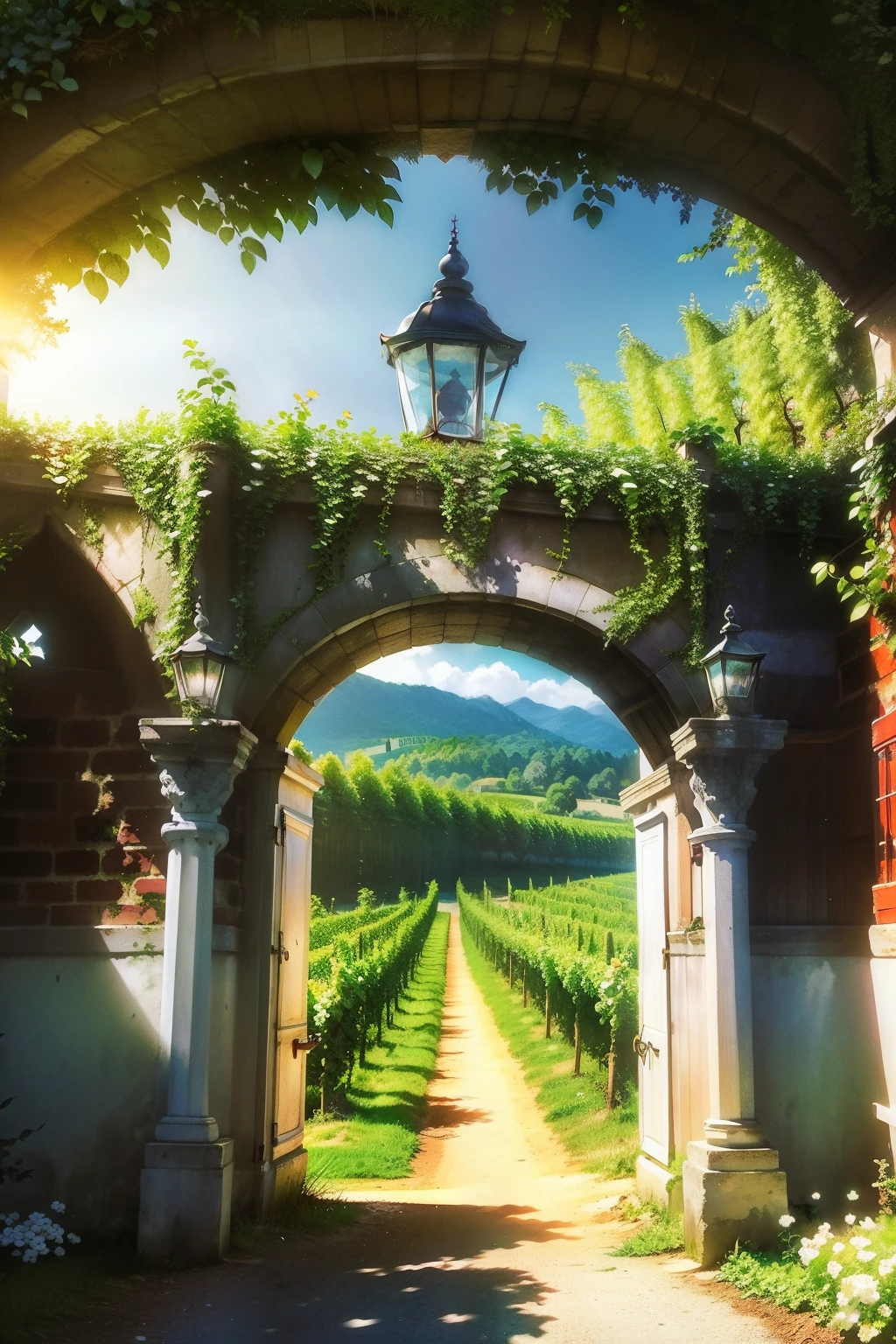 A tranquil French vineyard getaway,Escape to a virtual vineyard in the French countryside. Unreal Engine delivers ultra-realistic beauty with vibrant colors and cinematic lighting. Engaged in winemaking, Explore the lush vines, Savor the rural charm of French culture.