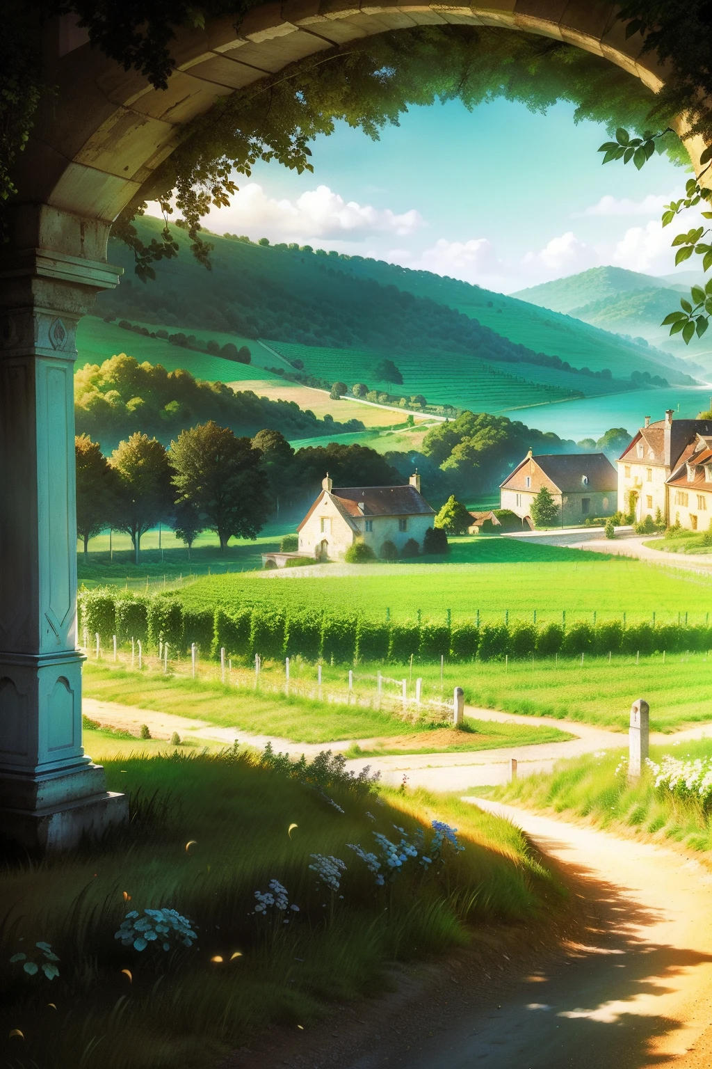 A tranquil French vineyard getaway,Escape to a virtual vineyard in the French countryside. Unreal Engine delivers ultra-realistic beauty with vibrant colors and cinematic lighting. Engaged in winemaking, Explore the lush vines, Savor the rural charm of French culture.