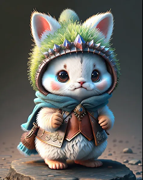 Top image quality、"Create cute creature masterpieces with inspired ultra-detailed concept art. Let your imagination come alive", （Ezomomonga）, high detailing, in 8K、Top image quality、Dressed up as a warrior in the game、Use a magic sword、Cool pose