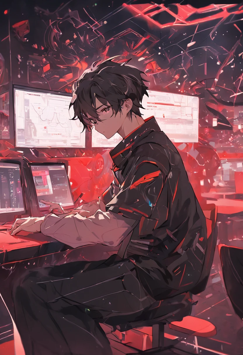 Anime guy sitting at a desk with a laptop in front of him - SeaArt AI