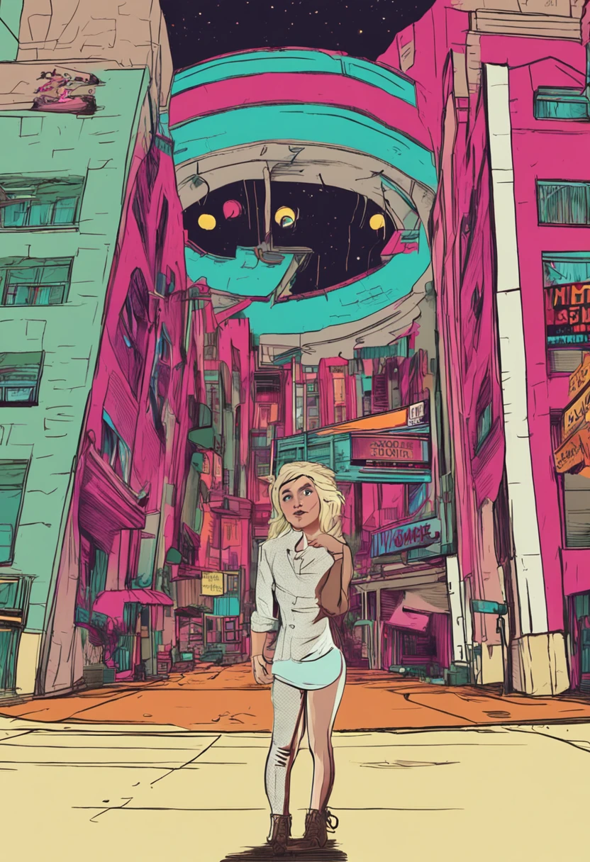 A cartoon picture of a woman standing in front of a building - SeaArt AI