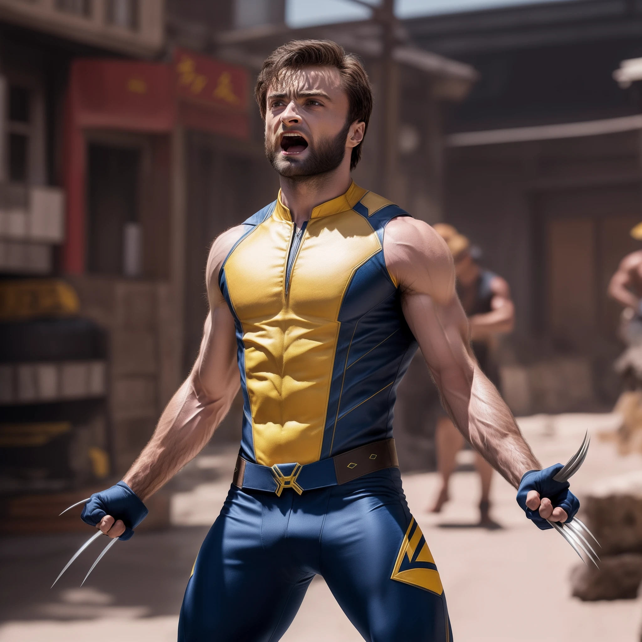 Um homem fantasiado de wolverine segurando uma tesoura - SeaArt AI