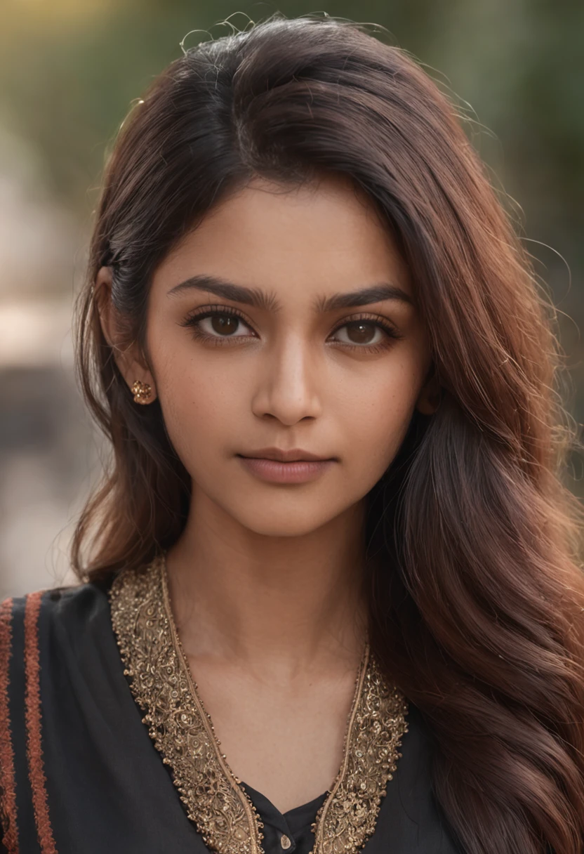 An ultra-realistic portrait of a very beautiful Indian woman in a black T-shirt. ,hyper detail, Cinematic lighting, 10, 10, ultra realistic, high-res, ultra hd, super realistic, sharp, Good quality, Movies like, attractive, glowing, kawaii, rousing, charming, necklace, sunlight, sparks, glossy, Dust particles , 3D appearance, sunlight, body hair, HD, floral,I'm radiant., firefly,blur background, road, Crowd, butterflies, glossy eyes