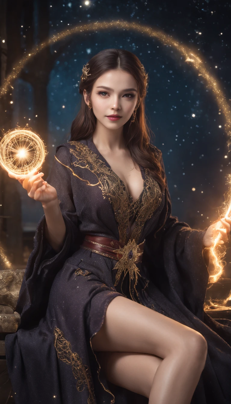 A woman in a black dress holding a wand and a star - SeaArt AI