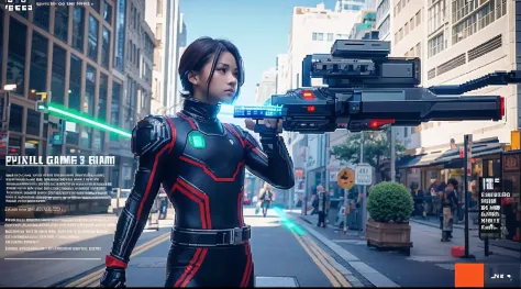 pixel game，character  design，Sci-fi suit，Warrior with a laser gun， Pixel art #pixelart