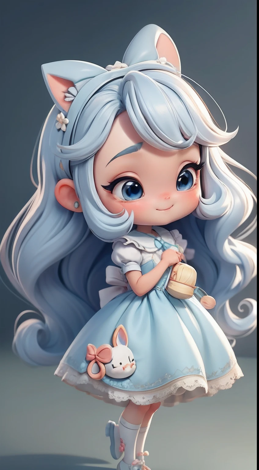 Create a loli baby chibi version of the Alice character in an 8K resolution.

Boneca Chibi Alice: She should look adorable and cute, Keeping the iconic elements of the original character. A Alice chibi deve ter um rosto redondo com olhos grandes e brilhantes, long eyelashes and rosy cheeks. Seus cabelos devem ser curtos e em tons vibrantes de loiro ou castanho claro.

Vestido encantador: Vista a Alice chibi com um vestido fofo e elegante em tons de vermelho ou branco. O vestido pode ter babados, lace and details that refer to the theme of Wonderland. Add loops or ribbons to add a touch of delicacy.

Avental e Arco: Acrescente um avental branco sobre o vestido da Alice chibi, tied at the waist with a delicate bow. O avental pode ter pequenos detalhes como bolsos ou bordados sutis.

Meias e Sapatos Fofos: Complete o visual da Alice chibi com meias listradas em azul e branco ou com detalhes divertidos. On the feet, coloque sapatos fofos de boneca, com amarras ou fivelas.

magical accessories: Add lovely accessories to Alice chibi, like a bow in the hair or a tiara with Wonderland-themed details. You can also include cute theme accessories in your hands.

Certifique-se de adicionar sombras, texturas e detalhes nos cabelos, Alice chibi's clothes and accessories to make her even more adorable and charming. Give him a smiling expression and a sweet smile on his face, capturing the essence of the character in a delicate and charming way.