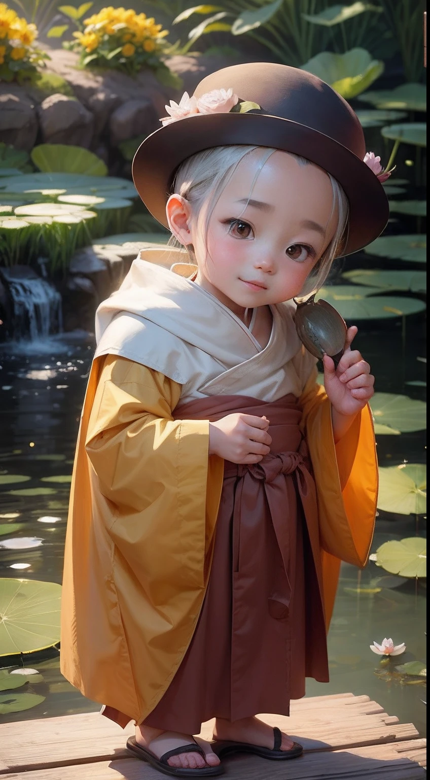 A close up of a child in a costume holding a fish - SeaArt AI