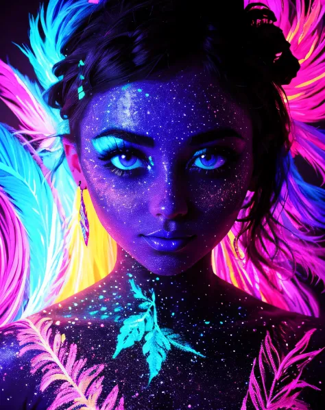 Blacklight painted on a girls face, closeup