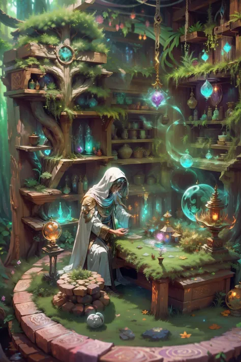 The alchemy laboratory is situated in a magical clearing of the forest, where moonlight gently penetrates through the trees, The...