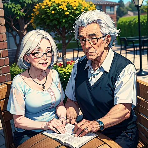 El viejo Granpa y la vieja Granma enamorados se sientan juntas en su patio --auto --s2