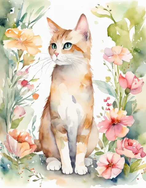 cat, fullbody,1 girl,
(pastel color:1.5),(cute illustration:1.5),(watercolor:1.2),white back ground,