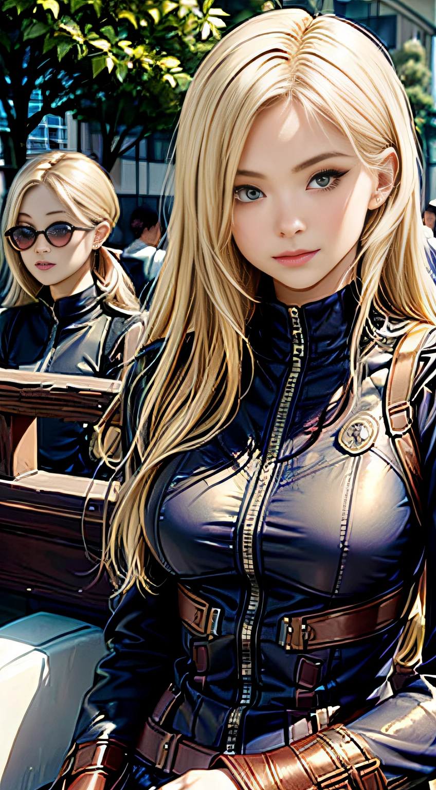 (((blond hair))), 1girls, Full body, Style of Captain America Uniform, mediuml breasts, viewer look, smile, masterpiece, bestquality, detailed skin texture, detailed cloth texture, beautiful detailed face, intricate detailed, ultra-detail, Red hair consumption, sunglasses, Riding a motorcycle, (bestquality, high-res, photorealistic portrait, traditional, 10,masterpiece, ),bestquality, piec10 master.HDR. High ribs:1.2, grain film, Bokeh Bleu:1.2, lens flare, (vivd color:1.2), (delicate),