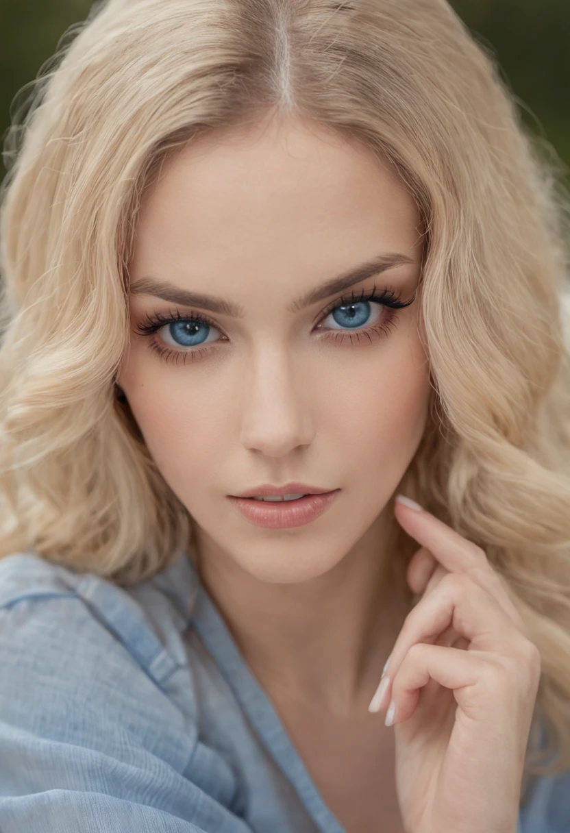 A woman with blonde hair and blue eyes posing for a picture - SeaArt AI