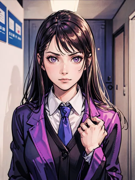 Draw a high school girl in a dramatic moment, standing in a hallway. Her face is filled with emotion, caught in a close-up compo...