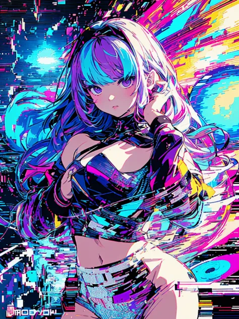 (​masterpiece、top-quality、top-quality、Official art、beautifly、Aesthetic:1.2、(1girl in:1.3)、glitch art、(digital distortion)、pixelated fragments、data corruption、Colorful Noise、Visual confusion、modern aesthetic、Runaway light and electricity、Atmospheric swimwea...
